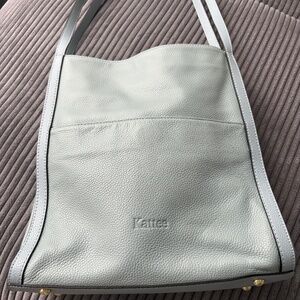 Pebbled leather Kattee handbag, “sky blue”